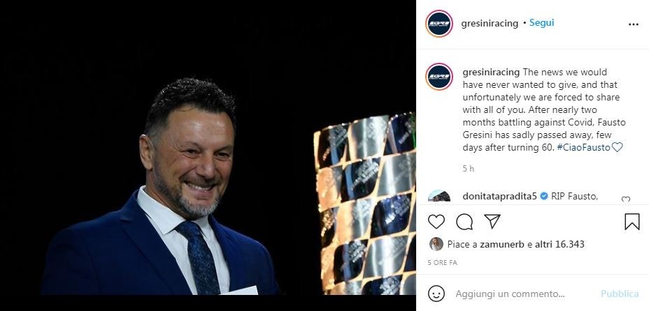 Gresini: il cordoglio del mondo delle moto